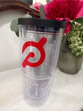 NWOT: Clear Tumbler with Red “P” Logo and Black Lid